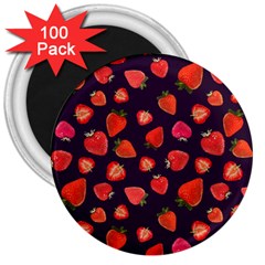 Strawberry On Black 3  Magnets (100 Pack) by SychEva