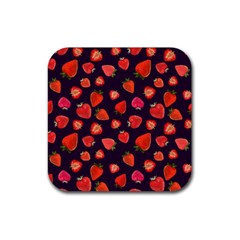 Strawberry On Black Rubber Coaster (square) by SychEva