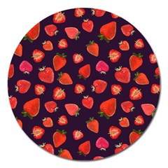 Strawberry On Black Magnet 5  (round) by SychEva