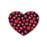 Strawberry On Black Rubber Heart Coaster (4 pack) Front