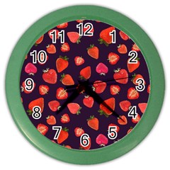 Strawberry On Black Color Wall Clock by SychEva