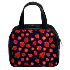 Strawberry On Black Classic Handbag (two Sides) by SychEva