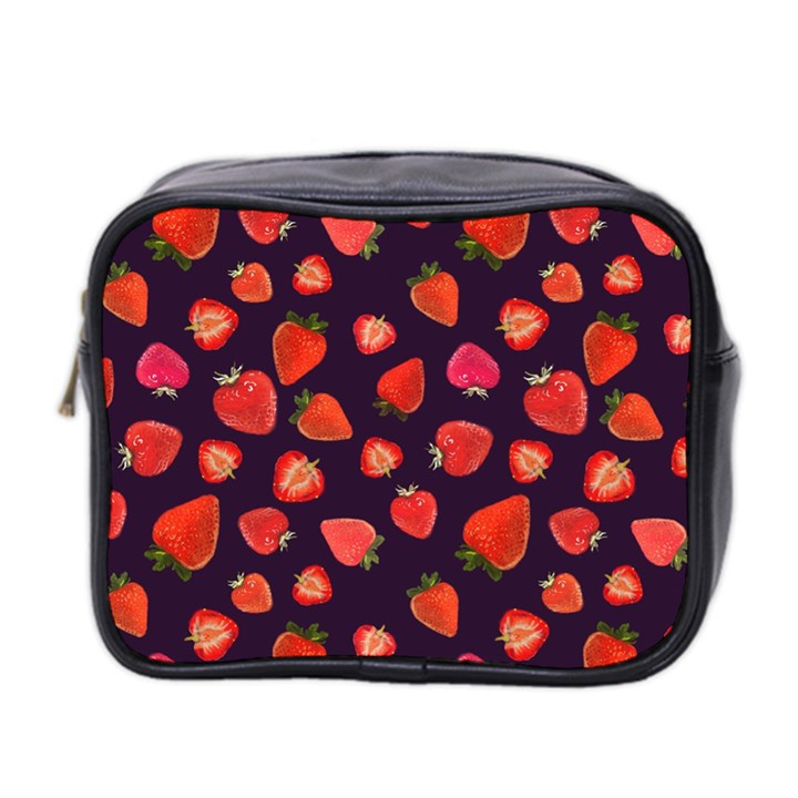 Strawberry On Black Mini Toiletries Bag (Two Sides)