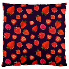 Strawberry On Black Large Cushion Case (one Side) by SychEva