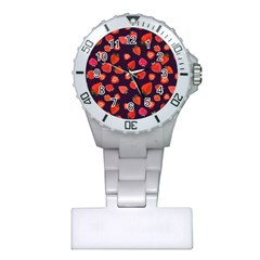 Strawberry On Black Plastic Nurses Watch by SychEva