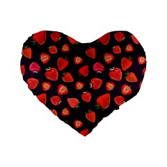 Strawberry On Black Standard 16  Premium Flano Heart Shape Cushions by SychEva