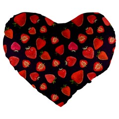 Strawberry On Black Large 19  Premium Flano Heart Shape Cushions by SychEva