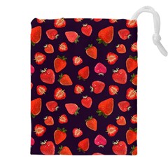 Strawberry On Black Drawstring Pouch (4xl) by SychEva