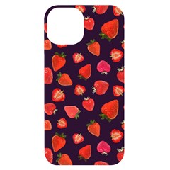 Strawberry On Black Iphone 14 Black Uv Print Case by SychEva