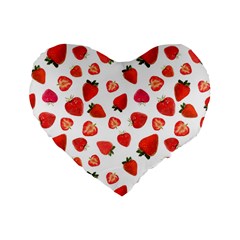 Strawberries Standard 16  Premium Flano Heart Shape Cushions by SychEva