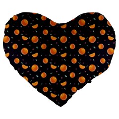 Oranges Large 19  Premium Flano Heart Shape Cushions by SychEva