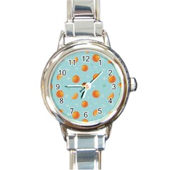 Oranges Pattern Round Italian Charm Watch by SychEva