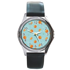 Oranges Pattern Round Metal Watch by SychEva