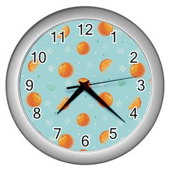 Oranges Pattern Wall Clock (silver) by SychEva