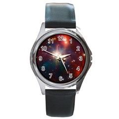 Astrology Astronomical Cluster Galaxy Nebula Round Metal Watch by Jancukart