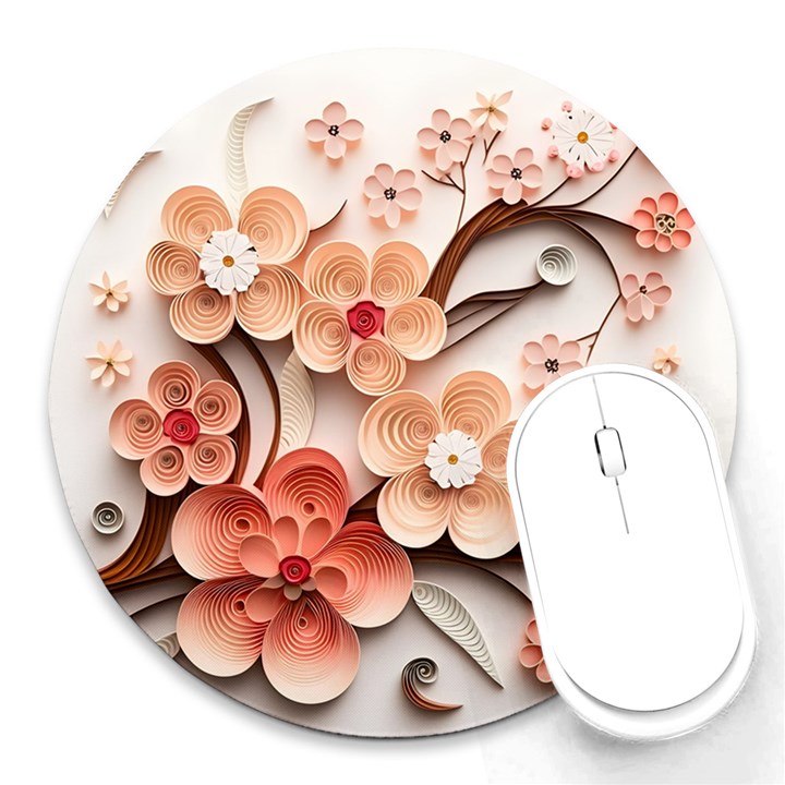 Sakura Flowers Flower Pink Blossom Spring Round Mousepad