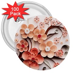 Sakura Flowers Flower Pink Blossom Spring 3  Buttons (100 Pack)  by Jancukart