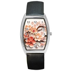 Sakura Flowers Flower Pink Blossom Spring Barrel Style Metal Watch