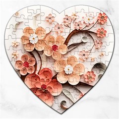 Sakura Flowers Flower Pink Blossom Spring Jigsaw Puzzle (Heart)