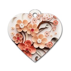 Sakura Flowers Flower Pink Blossom Spring Dog Tag Heart (two Sides)