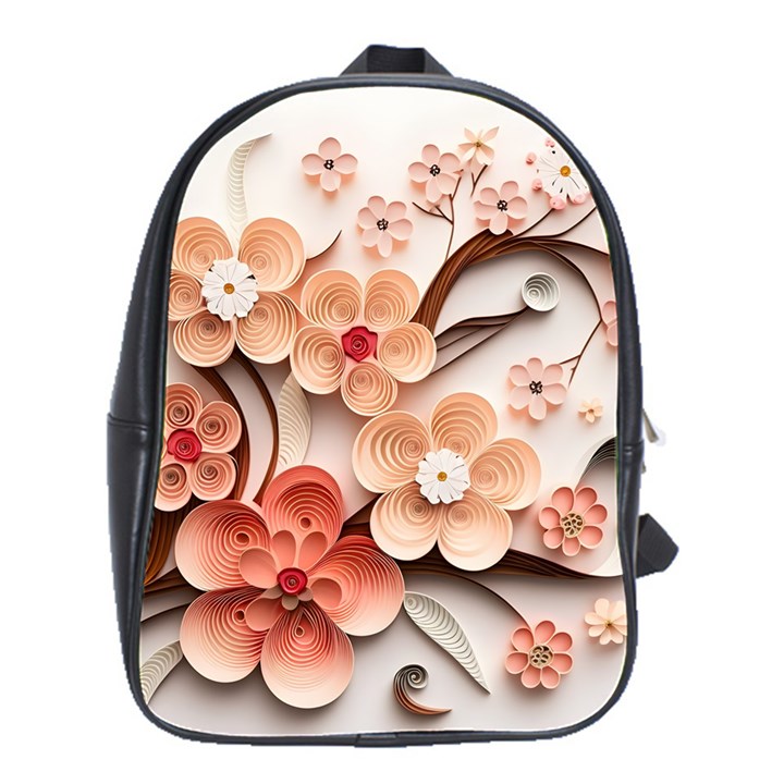 Sakura Flowers Flower Pink Blossom Spring School Bag (Large)