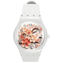 Sakura Flowers Flower Pink Blossom Spring Round Plastic Sport Watch (m) by Jancukart