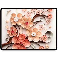 Sakura Flowers Flower Pink Blossom Spring Two Sides Fleece Blanket (large)