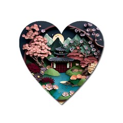 Japanese Garden Flowers Landscape Heart Magnet by Jancukart