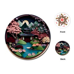 Japanese Garden Flowers Landscape Playing Cards Single Design (round)