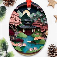 Japanese Garden Flowers Landscape Oval Ornament (two Sides)