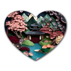 Japanese Garden Flowers Landscape Heart Mousepad by Jancukart