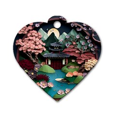 Japanese Garden Flowers Landscape Dog Tag Heart (one Side) by Jancukart