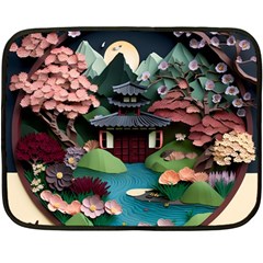 Japanese Garden Flowers Landscape Two Sides Fleece Blanket (mini) by Jancukart