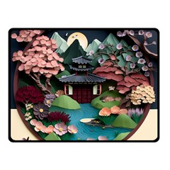 Japanese Garden Flowers Landscape Two Sides Fleece Blanket (small) by Jancukart