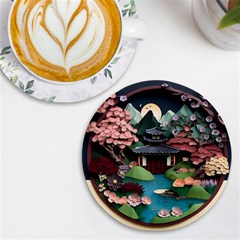 Japanese Garden Flowers Landscape Uv Print Round Tile Coaster by Jancukart