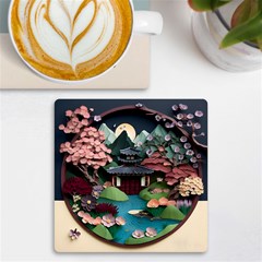 Japanese Garden Flowers Landscape Uv Print Square Tile Coaster  by Jancukart