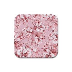 Flower Flowers Floral Flora Naturee Pink Pattern Rubber Square Coaster (4 pack)