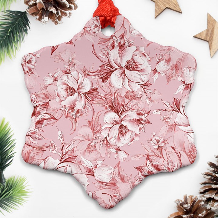 Flower Flowers Floral Flora Naturee Pink Pattern Snowflake Ornament (Two Sides)