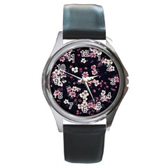 Sakura Flower Flowers Floral Flora Nature Round Metal Watch