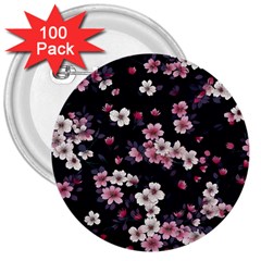 Sakura Flower Flowers Floral Flora Nature 3  Buttons (100 Pack)  by Jancukart