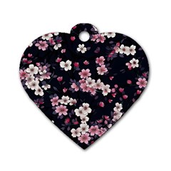 Sakura Flower Flowers Floral Flora Nature Dog Tag Heart (two Sides) by Jancukart