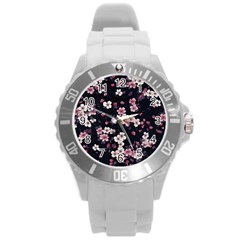 Sakura Flower Flowers Floral Flora Nature Round Plastic Sport Watch (l)