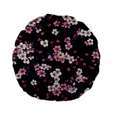 Sakura Flower Flowers Floral Flora Nature Standard 15  Premium Flano Round Cushions by Jancukart