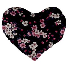 Sakura Flower Flowers Floral Flora Nature Large 19  Premium Flano Heart Shape Cushions