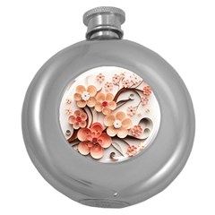 Sakura Flowers Flower Pink Blossom Spring Round Hip Flask (5 Oz) by danenraven