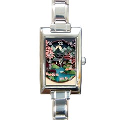 Japanese Garden Flowers Landscape Rectangle Italian Charm Watch by danenraven