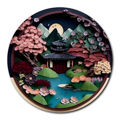 Japanese Garden Flowers Landscape Round Mousepad by danenraven