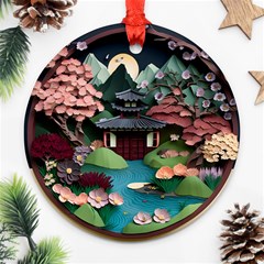 Japanese Garden Flowers Landscape Ornament (round) by danenraven