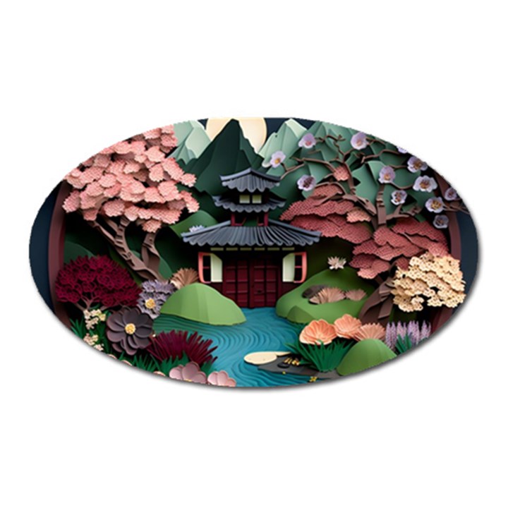 Japanese Garden Flowers Landscape Oval Magnet