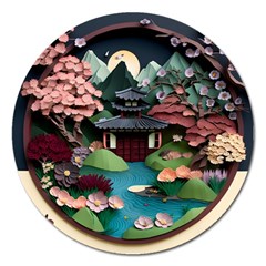 Japanese Garden Flowers Landscape Magnet 5  (round) by danenraven